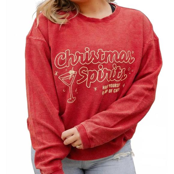 NEW GAMEDAY SOCIAL christmas spirits sweatshirt in red - Picture 1 of 2